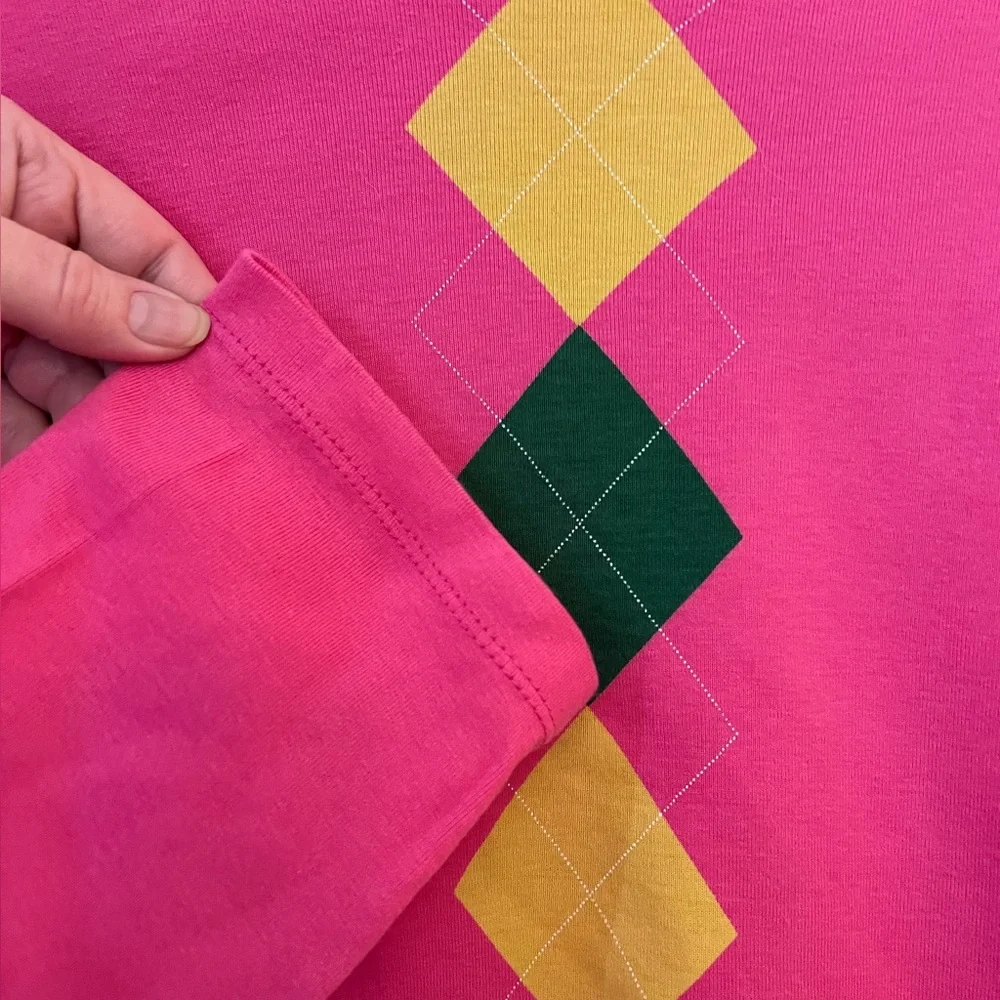 Roxie B Pink Argyle Long Sleeve Cotton Top EUC Size XL - Picture 4 of 7